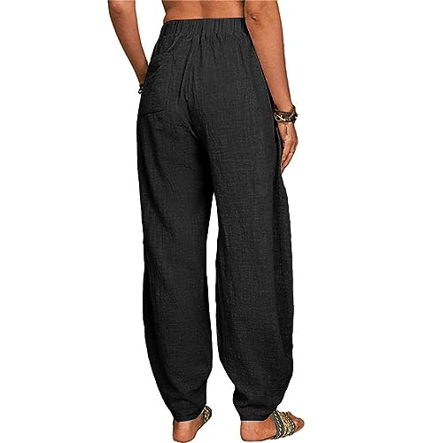 Women's Casual Tapered Harem Pants Loose Fit Style Ankle Trousers Summer Baggy Wide Leg Pants Elastic (Black, XXL)2