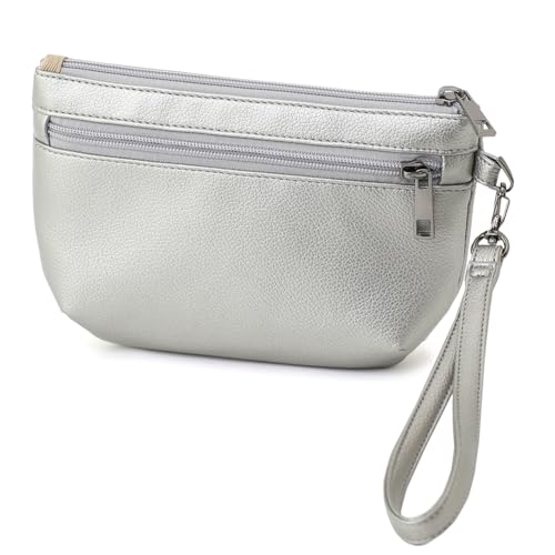 Image of Small Wristlet Wallets for Women, Zip Clutch Bag with Wristlet Pouch, 3-Zipper Original Design