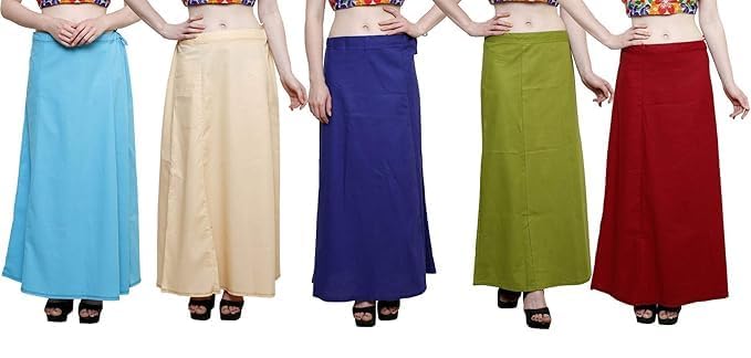 Image of Vlazom Women's Cotton Saree Petticoat - Pack of 5 Inskirts | Soft & Breathable Underskirts | Adjustable Drawstring Waist | Multicolor for Daily & Occasion Wear