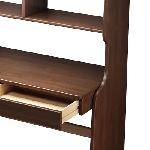 Image of Kids Desk Kids Table with Drawers and Bookshelf Wooden Kids Media Desk Student Learning Computer Workstation and Writing Desk (Brown)