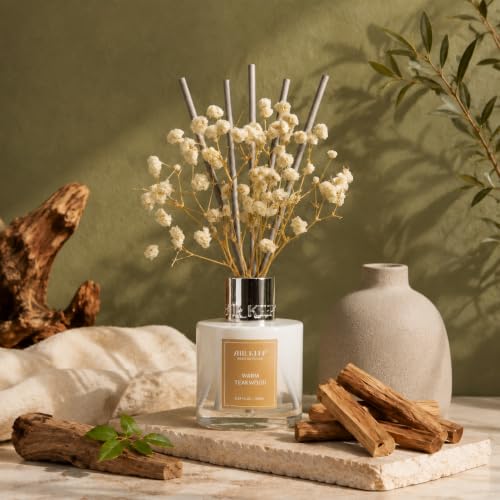 Image of Airkeep Reed Diffuser Set,3.38 fl oz (100 ml) - Warm Teakwood Oil Diffusers with 8 Reed Sticks, Home Fragrance Reed Diffuser for Bathroom Shelf Decor