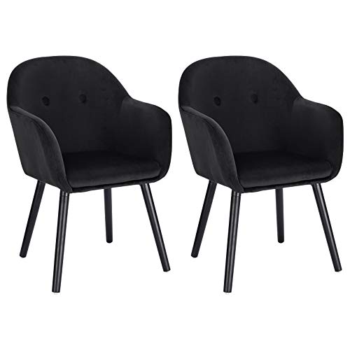 WOLTU Lot de 2 Chaises de Cuisine chaises de Loisirs chaises de Salle à Manger,Chaises de Relax en Velours et Bois Massif,Noir BH257sz-2