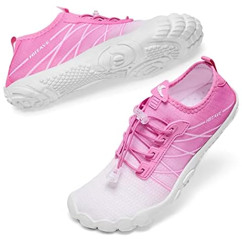 HIITAVE Water Shoes for Women Aqua Shoes Barefoot Non Slip Lightweight Quick Dry with Beach Swim River Gradient White/Fushia Size 8 Women/6.5 Men Cover
