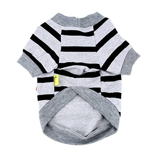 Zunea Hunde-Shirts für Kleine Hunde Sommer Basic T-Shirt Streifen Welpen Kleidung Pailletten Liebe Herz Sweatshirt Weiche Baumwolle Tee Shirt Haustier Kleidung Pullover Chihuahua Bekleidung Grau S