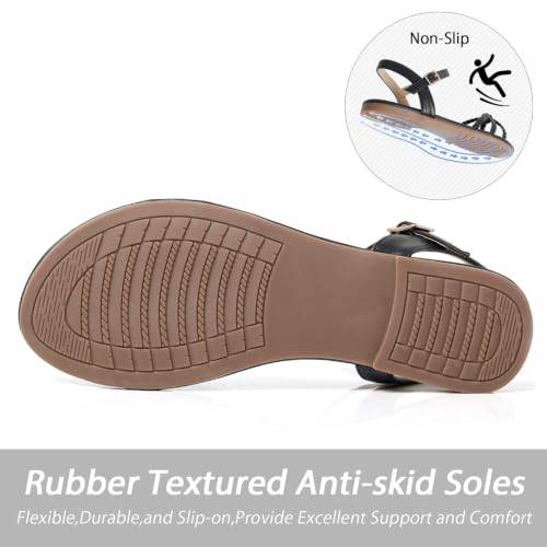 Image of iCKER Womens Braided Flat Sandals T‑Strap thong Elastic Stretch Ankle Strap