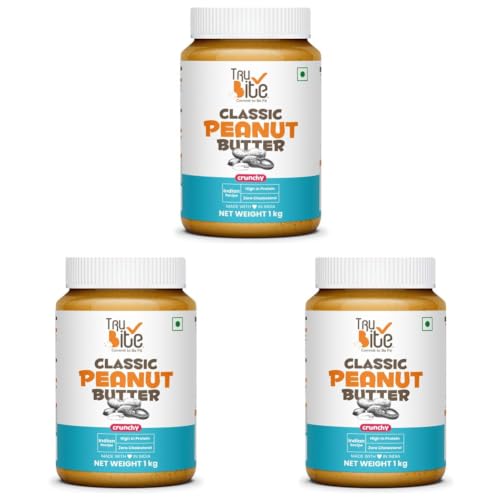 Image of Trubite Classic Peanut Butter (Crunchy) (1kg) | 26g Protein | Cholesterol Free | Indian Recipe | Delightful Taste (Pack of 3)
