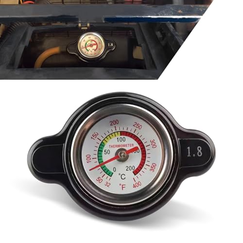 AWGUKA Pack-1 Car Radiator Cap with Thermometer, 1.8 Bar Snug Fit and Leak-proof Water Tank Cover, Real-time Temperature Monitoring Sealing Cover, Compatible with Honda Kawasaki Suzuki Yamaha (Black)