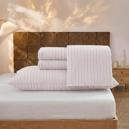 Image of Merryword Classic Striped Sheet Set King Size, 100% Cotton Bedding Sheet 4 Pieces, Soft Breathable Percale Weave, Deep Pocket Sheet 17.5 inch, Luxury Linen Like, Farmhouse Style