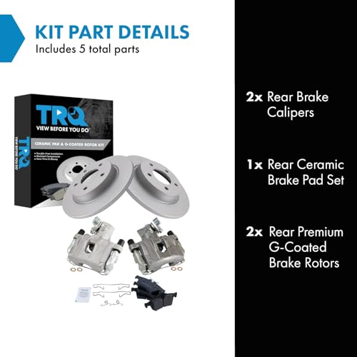 Image of TRQ Rear Brake Pad and Rotor Set Ceramic Solid Rotors Calipers