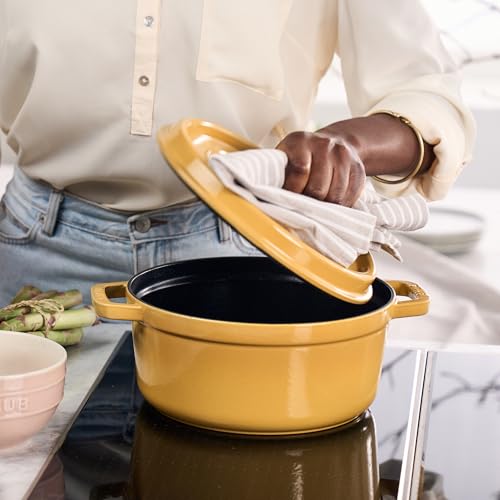 Image of Staub Cast Iron Round Cocotte, Dutch Oven, 7-quart, serves 7-8, Made in France, Citron