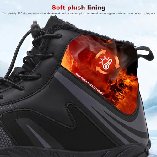 Image of Winter Footwear Barefoot Shoes Women Men Zero Drop Barefoot Hiking Boots Slip On Warm Waterproof Snow Boot Minimalist Wide Toe Ankle Booties Five Finger Hike Shoes Outdoor