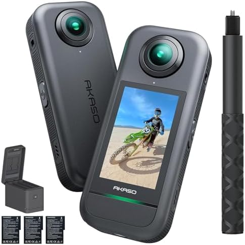 AKASO 360 Hava Koşullarına Dayanıklı 360 ° Aksiyon Kamerası Oluşturucu Combo - 5.7K 360 Video, 1/2 "48MP Sensörler, 72MP 360 Fotoğraf, 360-SuperSmooth, Dokunmatik Ekran, Görünmez Selfie Çubuğu, 360 ° - Görsel 1
