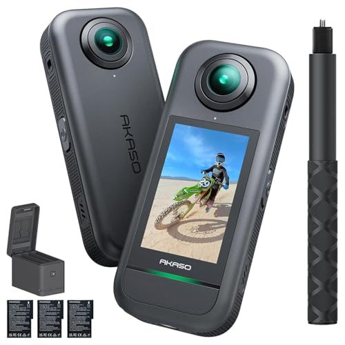 AKASO 360 Hava Koşullarına Dayanıklı 360 ° Aksiyon Kamerası Oluşturucu Combo - 5.7K 360 Video, 1/2 "48MP Sensörler, 72MP 360 Fotoğraf, 360-SuperSmooth, Dokunmatik Ekran, Görünmez Selfie Çubuğu, 360 °