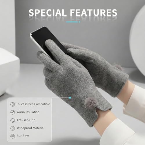 Image of Kraptick Women's Winter Woollen Gloves-Premium Thermal Fleece Lined Touchscreen Hand Warmer Gloves for Cold Weather, Cycling & Driving Soft Fur Cable Knit Elastic Mittens