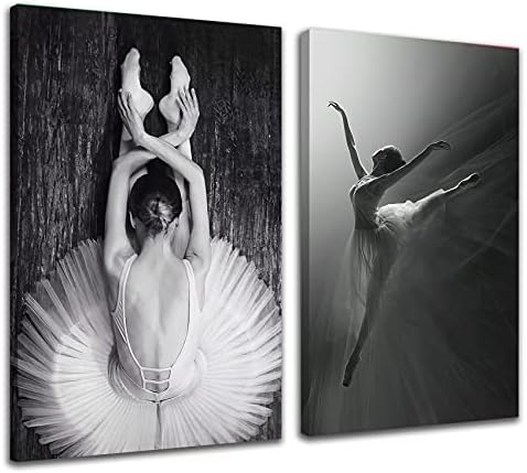 GETERICH Ballerina Wall Art Elegant Ballet Dancer Portrait Black and White Dance Poster Decor for Room Canvas Prints Painting Home Bedroom Living Unframed 16X24inX2 / 40X60cmX2