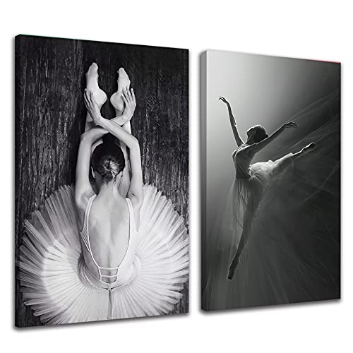 Geterich Ballerina Wall Art Elegant Ballet Dancer Portrait Black And White Dance Poster Decor For Room Canvas Prints Painting Home Bedroom Living Unframed 16X24Inx2 / 40X60Cmx2 #TOP29