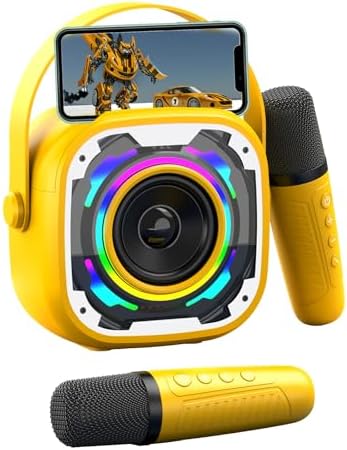 Mini Karaoke Machine for Kids Adults, Portable Bluetooth Speaker with 2 Wireless Karaoke Microphones, Singing Machine Christmas Toys Birthday Gifts for Girls Boys Ages 3 4 5 6 7 8 9 10 11 12+ (Yellow)
