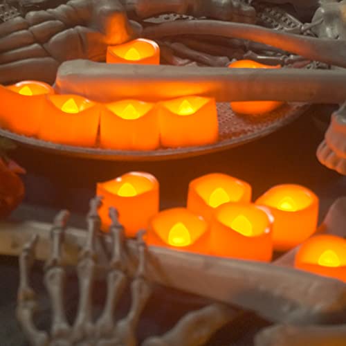Halloween Orange Led Tea Light, Battery Operated Flameless Flickering Votive Candle Bulk For Halloween Pumpkin Christmas Wedding Party Table Centerpiece Decorations Supplies 24 Sets Batteries Included #TOP1