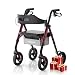 Rollator Faltbar und Leicht mit Sitz, Rollator Schmal für Wohnung, Rollatoren für Senioren mit höhenverstellbar Sitz und Griff, Gehwagen leicht klappbar mit Bremse, 8 All-Terrain Räder, Dunkelrot