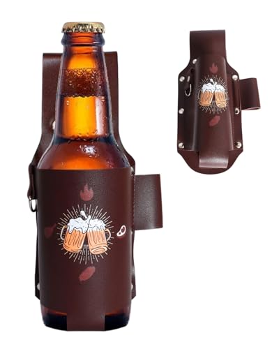 BNREOZA 1 Piece Belt Beer Holster, Leather Beer Bottle Holder, Beer Can Holder, Beer Holster Beer Belt as Creative Gift for Men, Easy to Carry, Hands Free