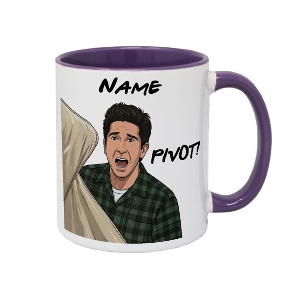 MUGGZ Personalised Ross Mug, Funny TV Fan Gift, Pivot Cup, Optional Name, Black, White or Purple Mug, Coaster, Card