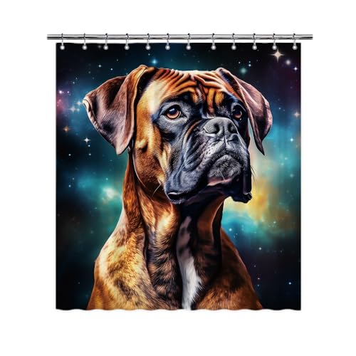 Ganshan Bi Lovely Boxer Dog Shower Curtain Colorful Painting Dog Puppy Pet Animal Print Bath Curtains for Bathroom Home Decoration with 12 Hooks 72x80 Inch Black Style 1