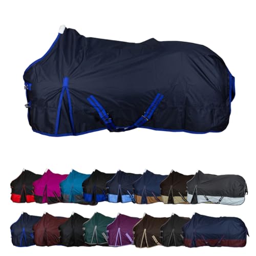 RL24 - Weidedecke 600D Basicline als Regendecke & Übergangsdecke Wind- & wasserdichte Outdoordecke mit Innenfutter & Kreuzbegurtung Pferdedecke in Dunkelblau 155cm (Nylonfutter)