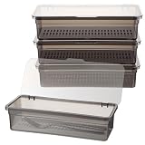 Meyeyaia 4Pcs Flatware Tray with Lid and Drainer, Large Plastic Silverware Utensil Drawer Organizer Grey Covered Silverware Tray Organizer with Lid for Kitchen Home