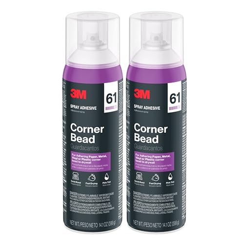 3M Corner Bead 61 Spray Adhesive, 14.1 oz. (Pack of 2), Low VOC, Quick Bond, Fast Drying, Pink Tint for Adhering Paper or Plastic Corner Bead to Drywall (61-NAT)