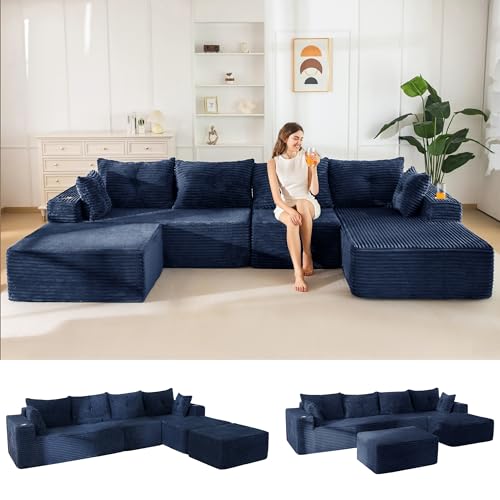 Image of MAXYOYO 132 inch Giant U-Shaped Modular Sectional Couch, Modern Boneless Couch for Living Room, Sofa in A Box, Oversized Sofa with Deep Seat, No Assembly Required, Navy