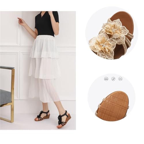 Wedge Sandals for Women, Casual Platform Lace Flower T-Barelastic Ankle Open Toe Boho Wedge Sandals, Comfortable Non-slip Shoes, for Family, Travel, Beach, Meeting, Shopping, Leisure3