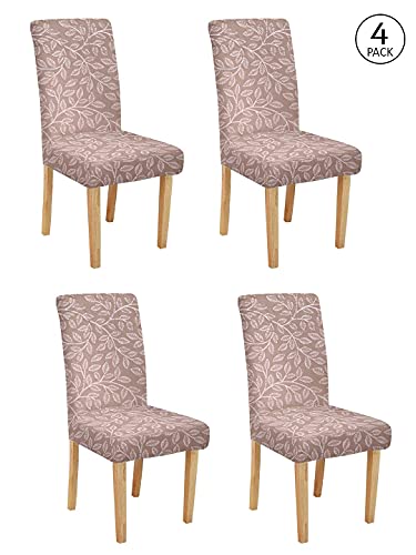 Image of Cortina Dining Chair Slipcovers | Anti Slip Chair Cover | Printed, Removable & Easy Wash | Universal Fit Soft Stretchy Polyester Spandex Fabric | Living Room, Kitchen, Hall | Pack of 4, Rose Leaves
