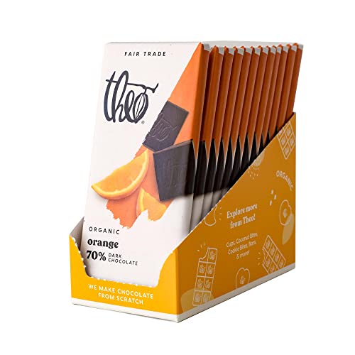 Theo Chocolate Orange Organic Dark Chocolate Bar, 70% Cacao, 12 Pack | Vegan, Fair Trade #TOP2