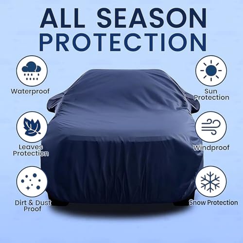 Image of RSP AARVIK Waterproof Car Body Cover Compatible with Mirror for Maruti Suzuki 800 with Long Lasting Durable Material Triple Stitched Elastic (2006-2025) Year Models (Navy Blue)