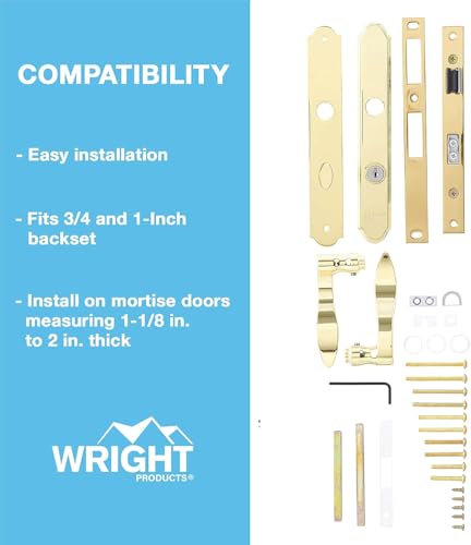 Image of Wright Products - Serenade Mortise Keyed Lever Mount Latch with Deadbolt for Screen and Storm Doors, Polished Brass | Deadbolt, Screen and Storm Doors, Mount Latch