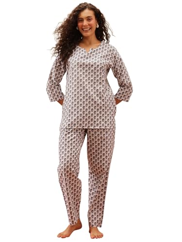 Image of Clovia Women's Cotton Floral Printed Kurta Style Top & Pyjama Nightsuit Set