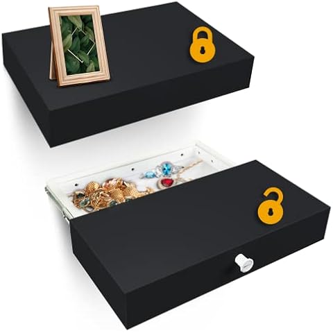 Elder Welder® Regal mit Geheimfach | 30cm x 60cm | Geheimfach Möbel | Wandregal Schwarz mit Geheimversteck & Geldversteck für zuhause | Regal mit Schublade | Safe Tresor als Versteck für Geld, Schmuck Cover