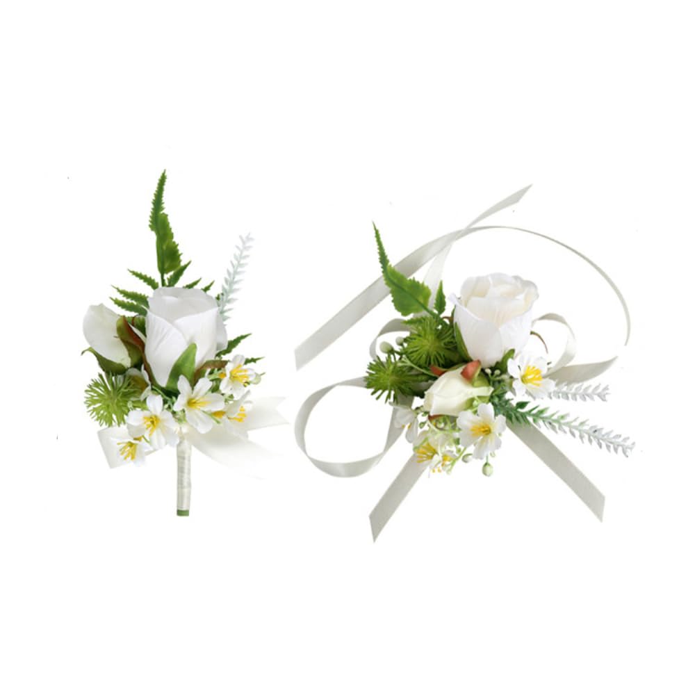 Zestaw bransoletek z kwiatami róż, dla mężczyzn i kobiet, 6 sztuk jedwabnych kwiatów + 6 sztuk różanych dekoracji, broszka, gorset, ręcznie kwiat, boutonnierka dla gości weselnych