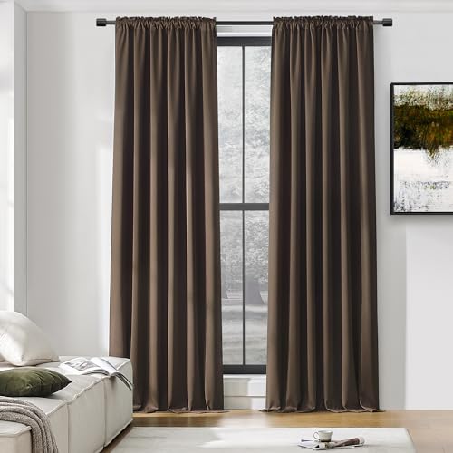 Image of DONREN 96 Inches Long 2 Panels Blackout Curtain Panels for Bedroom - Rod Pocket Thermal Insulated Drapes for Living Room(Coffee,52 x 96)