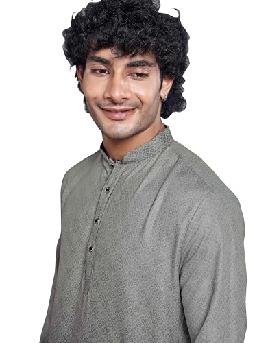 Image of Vardha Men's Cotton Shaded Printed Kurta with Moroccan Pattern and Stitched Design and Mandarin Collar Style | Kurta for Men