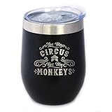 Not My Circus Not My Monkeys - Wine Tumbler with Sliding Lid - Stemless Stainless Steel Insulated Cup - Funny Retirement Gifts - Black