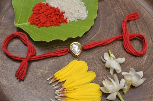 Image of Elegant Traditional Gold Plated /Rakhi Combo Of 1 Piece for Men and Women /brother /sister /bhabhi Kundan Stone combo set (Same as Shown In Image)