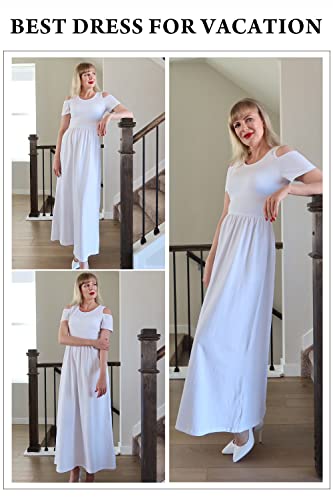 STYLEWORD Women's 2025 Summer Maxi Long Dresses Cold Shoulder Sundress with Pocket3