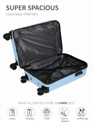 Image of Teakwood Small Size 8 Wheels Trolley Bag, Hard Cabin with Zipper Closure, Adjustable Push Button & Cross Side Strap, Number Lock System 360 Degree (Small, Powder Blue)