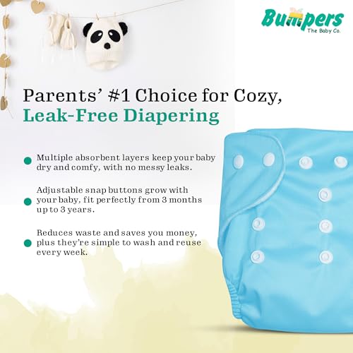 Image of Bumper Baby Reusable Cloth Diaper with Insert Pad | Leak-Proof, Super Absorbent & Ultra Soft | Adjustable & Washable Cloth Diaper | Prevent Rashes | Freesize 5-17Kg | (3M-3Y), Pack of 5, Blue