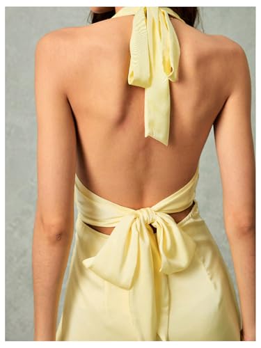 MakeMeChic Women's Satin V Neck Halter Mini Dress Silk Tie Open Back Sleeveless Cocktail Short Dresses3