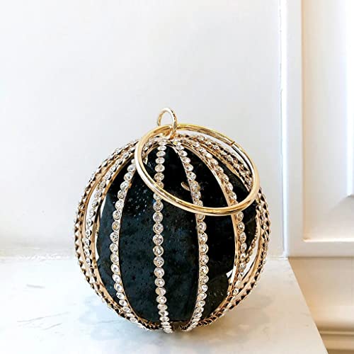 AAGAZA Rhinestone Ball Cage Evening Clutch Women's Cutout Bling Alloy Dinner Purses and Women's Round Metal Handles /950 (Color : Black, Size : One Size)