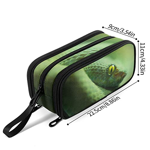Image of Fustylead Green Snake Large Pencil Case, Minimalist Portable Stationery Bag Cosmetics Bag with Handle for Middle High College School Office Travel