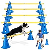 Alitree Set Agilità Cani, 8 Coni (24cm) + 4 Aste (81cm), Set Ostacoli Regolabili in Altezz...