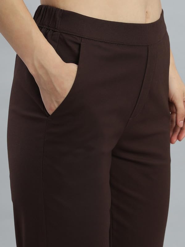Image of GO COLORS Solid Tapered Fit Chino Pants for Women |Mid Rise, Side Pocket